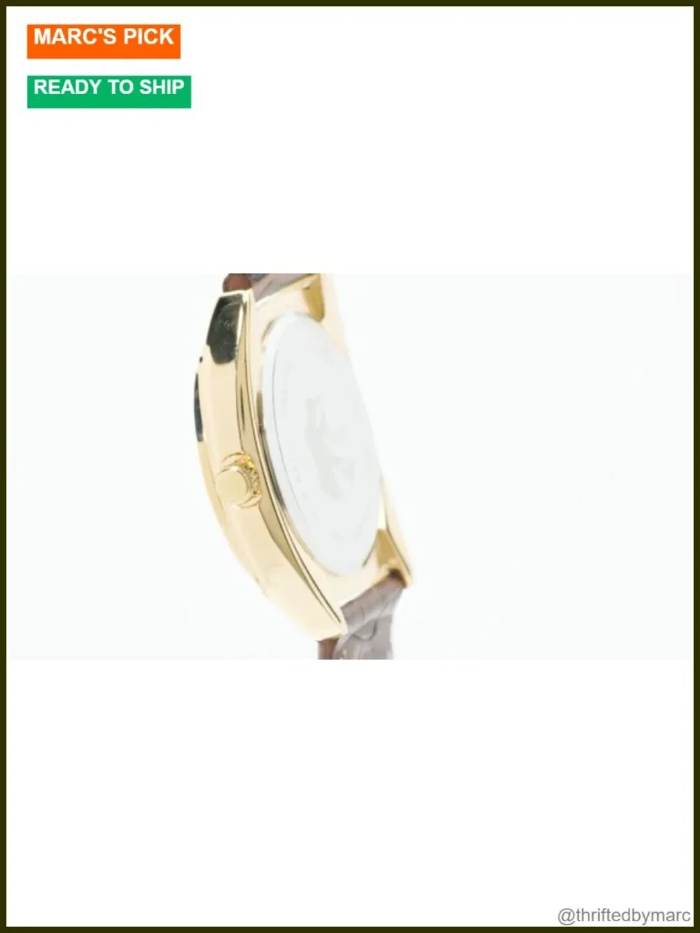 36mm Gold-Finished Alloy Watch with Genuine Brown Leather Band